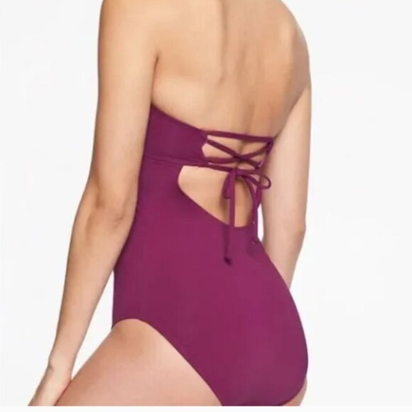 ATHLETA High Neck Keyhole One Piece Swimsuit Navy Blue Size Medium - Picture 6 of 8
